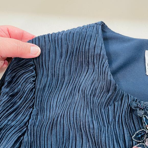 R&M RICHARDS Navy Blue Ruched Sequin Dress Special Occasion Jacket 10 - Picture 4 of 11